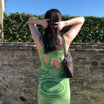 Gol Afară Knit Bodycon Rochie pentru Femei Costum de Vară Rochie Verde Y2K Sexy rochie fără Mâneci Pulovere Midi Rochie de Plaja Casual Sundress Halat