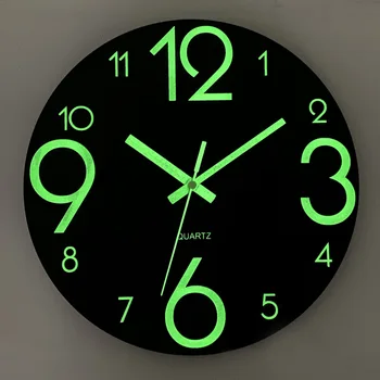 Luminos Ceas De Perete Din Lemn 12 Inch Număr Agățat Ceasuri Tăcut Întuneric Stralucitoare Ceasuri De Perete Moderne Stil Nordic Decor Acasă