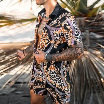 Vara Barbati Costum de Plajă Hawaiiană de Imprimare de Moda Camasa cu Maneci Scurte Barbati Plaja de Surfing pantaloni Scurți 2021 zi cu Zi Casual Set de Două Piese de sex Masculin