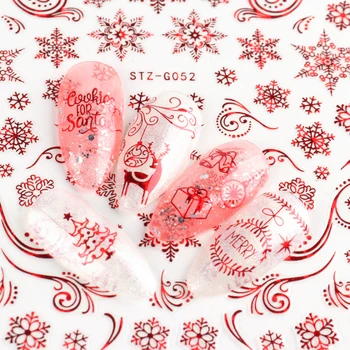 Holografic Roșu Crăciun Autocolant Unghiilor Stralucire Sclipici Fulg de nea Elan Moș Crăciun Transfer Slider 3D de Iarna Decal SASTZG050-058-2