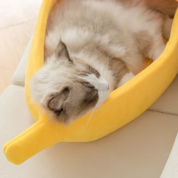 Amuzant Banana Cat De Pat Casă Drăguț, Confortabil Cat Mat Paturi Cald Durabil Portabil De Companie Coș Canisa Câine Perna Pisica Consumabile Multicolor