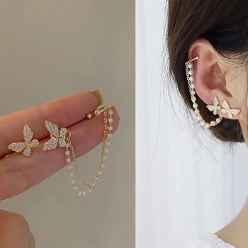 Coreeană Elegant Drăguț Stras Fluture Cercei Stud Pentru Femei Fete de Moda Lanț de Metal Boucle D'oreille Cadouri Bijuterii
