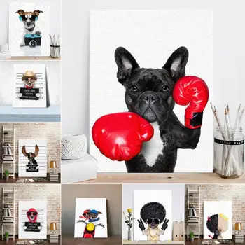 Stil Nordic Box Câine Panza Pictura Arta De Imprimare Poster Amuzant Desene Animate De Animale Imagini De Perete Pentru Camera Copii Decor