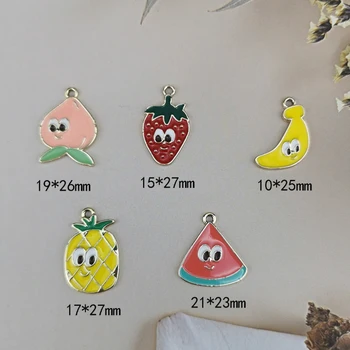 MuhNa 10buc Amuzant Ochii Fructe Email Farmece Aliaj de Aur Ton de Piersica Banana Pandantiv DIY Bratara Cercei Bijuterii Accesorii