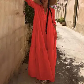 VONDA Femei Elegante rochii Lungi Elegante Lungi Rochii de Vacanță 2021 Caftan Rochie de Toamna cu Maneci Lungi Solid Sundress Femme Halat