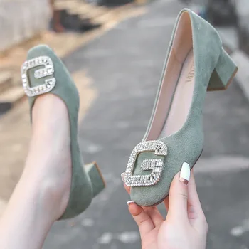 2021 primăvară moda birou unic pantofi femei-piața meci catarama superficial gura mid-toc toc gros toc pătrat pantofi cu barca