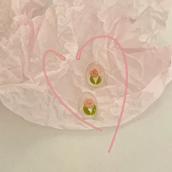 AOMU franceză Retro Romantic Roz Rășină Acrilică Cercei Floare Drăguț Transparent, Oval Geometrice a Crescut de Cercei Stud pentru Femei Partid