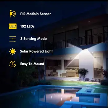 Gradina Led Senzor de Mișcare Solare Lumina de Perete rezistent la apa Pentru Curte 118 LED-uri Montate pe Perete de Economisire a Energiei Solare Lampă de Perete 3 Partea de Iluminat