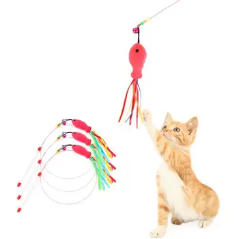 Jucarie pisica Pisica animal de Companie, Pescuit Bagheta Interactive Sârmă de Oțel Pisoi Tijă de Pescuit Jucărie Pisoi Teaser Jucării pentru Pisici de culoare Aleatorii