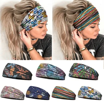 Femei Largă Sport Yoga Stretch Headband Hairband Elastic De Imprimare Banda De Păr Boho Turban Accesorii De Par Bandă Anti-Transpirație 2020 Nou