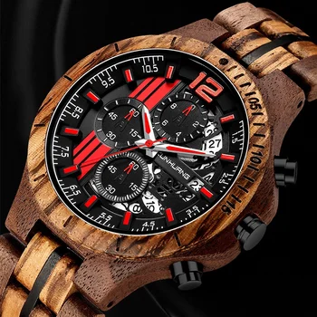 KUNHUANG Sport Brand de Top pentru Bărbați Ceasuri din Lemn&Bandă de Oțel de Lux Quartz Lemn de Lux, Ceasuri de mana