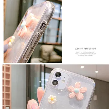 3D Flori de Caz pentru iPhone 11 12 Pro Max 12 Mini-Bling Pulbere Transparent Caz pentru iPhone XS Max XR X 7 6 8 Plus Moale TPU Acoperire