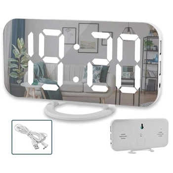 Ceas Cu Alarmă Digital,6 Inch Led-Uri De Mare Display Cu Dual Usb Încărcător De Porturi Auto Dimmer Modul De Ușor Amânare Funcție, Oglinzi Moderne