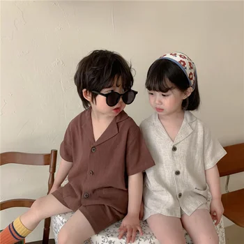 Stil coreean unisex haine pentru copii set băieți și fete lenjerie de pat din bumbac cu maneci scurte t shirt și pantaloni scurți costum 2 buc