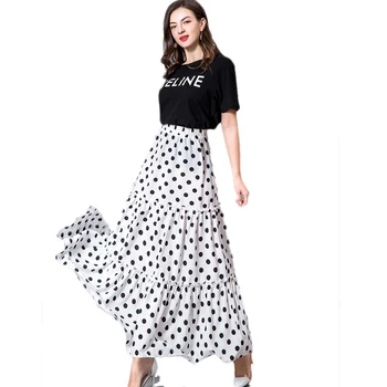 Moda All-potrivit Polka Dot Imprimare Plisata Fusta Midi Faldas Mujer Femei Chic la Mijlocul lunii vițel Talie Elastic Boem Fuste