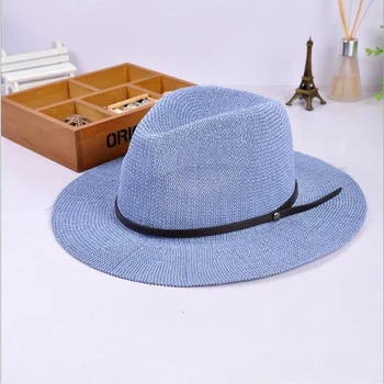 2019 Nou Solid De Culoare Catarama Pălării De Paie Unisex Respirabil Margine Largă Cozoroc Pălărie Femei Chapeu Paie Jazz Pălării De Vară Pe Plajă Capac