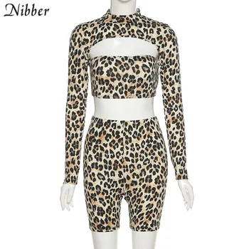 Nibber Tendință de Leopard de Imprimare Tăiați Două Piese Set Femeile 2021 Pulover Crop Top Casual, pantalonii de Motociclist Co-ord Strada Activitate Tinutele