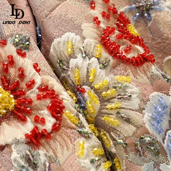 LD LINDA DELLA Designer Toamna Epocă Sacouri Femei Maneca Lunga Lux ștrasuri din Mărgele de Cristal Moda Toamna Flori Jacquard Jachete