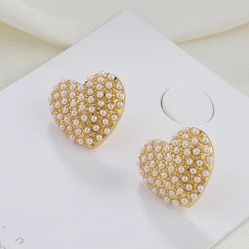 AENSOA Mic Pearl Dragoste Inima Cercei Pentru Femei de Aur Geometrică Simplă Declarație de Metal Cercei Moda Bijuterii Cadou en-Gros