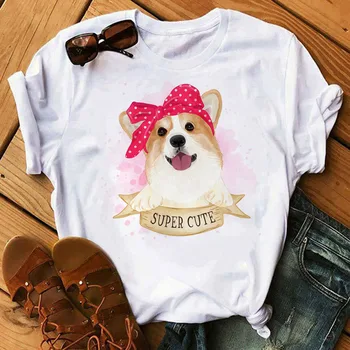 Nouă Femei Tricou Casual cu Maneci Scurte Topuri Tricou de Vara pentru Femeie Tricou Harajuku T-shirt Super Kawaii Drăguț Câine de Desene animate de Imprimare T Tricoul