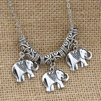 Fierbinte de Vânzare de Animale Colier Elefant Clavicula Lanț, 3 Elefant Pandantiv Boho Femei de Moda Bijuterii Retro
