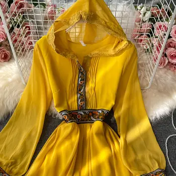 Desert Turism Brodate Subțire Șifon Dress Hanorac cu Maneca Lunga Talie Mare Boeme Rochie Femei 2021 Primavara-Vara Roba s zh929