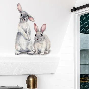 Doi iepuri drăguț Perete autocolant pentru Copii camera pentru copii decor acasă detașabil tapet camera de zi dormitor murală bunny autocolante