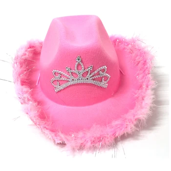 Roz Tiara Pălărie Cowgirl pentru Femei Fete Margine Largă Pălărie de Cowboy Capac Găleată Pălărie Stil Occidental Vacanță Cosplay Pălării de Partid