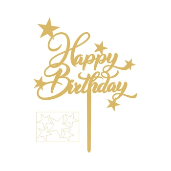 Gypsophila Happy Birthday Cake Topper Acrilică de Aur Cupcake Topper pentru Petrecere Copil de Dus Decoratiuni Tort