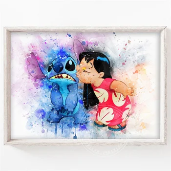 Desene animate Disney Lilo si Stitch Arta Panza Picturi in Acuarela Arta Poster Print de Arta de Perete Imagine Camera Pepinieră Decor Acasă