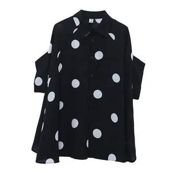 Femei Supradimensionat Tricou Rândul său, în Jos Guler Vrac Topuri de Vara 2021 Polka Dot Imprimare Bluza Elegante Femei Casual Butonul de moda Camasi