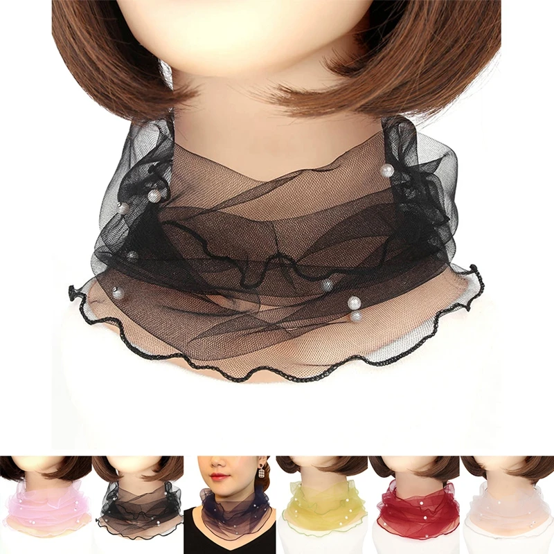 2021 Femei de Moda Eșarfă Imitație de Perle Decorative Bandană Văl Plasă Colier Rochie Eșarfă Eșarfă pentru Vara