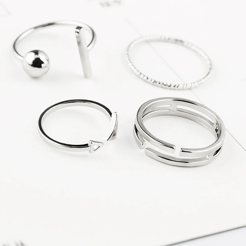 4 Buc/Set Stil Coreean Inele Metalice Simple Deget Inelul De Argint De Culoare Reglabil Pentru Femei Cadouri