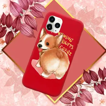 Drăguț Corgi Fundul Animal Catelus Cazul în care Telefonul Roșu Bomboane de Culoare pentru iPhone 11 12 mini pro XS MAX 8 7 6 6S Plus X SE 2020 XR