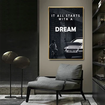 Modern, în Alb și Negru Poster Totul A Început cu Visul Pictura HD Cameră de Imprimare de Perete Camera de zi Dormitor Art Deco Fără Ramă