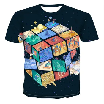 2021 nou cub Rubik imprimate T-shirt, cubul Rubik 3D imprimate T-shirt pentru băieți și fete, tricou personalizat, Băiat de desene animate T-Shi