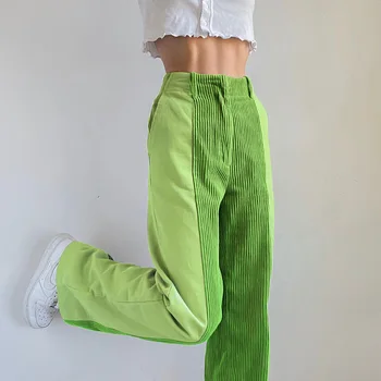 Mozaic de Înaltă Talie pantaloni de Catifea cord Y2K Largi Largi Picior Pantaloni Femei Vintage ANII ' 90 Pantaloni 2021 Streetwear Casual Maro maro verde