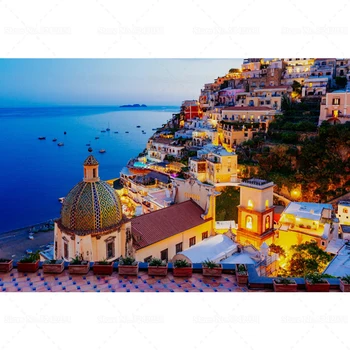 Vis Positano Burano Peisaj Plin De Gaurit Cu Diamant Pictura Orașul Italia Oraș La Malul Mării Broderie Cusatura Cruce Kit Decor Acasă