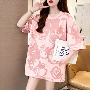 Femeie Tricouri de vară de Moda grafic T shirt pentru Femei harajuku Maneci scurte Cupluri Supradimensionat tricou Casual, de culoare roz Unisex Topuri