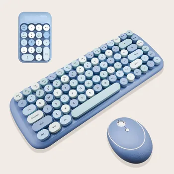 MOFII Mini 2.4 Ghz Wireless Tastatură și Mouse-Set Rundă Keycap Fata cu Inima de Culoare Amestecat Tastatură fără Fir și Mouse-ul pentru Notebook-uri
