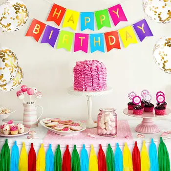 GAGAKU Colorat Fericit Ziua de nastere Banner & Ciucuri de Aur Confetti Baloane pentru Petrecere, Decoratiuni pentru Petrecere de Aniversare pentru Copii Curcubeu