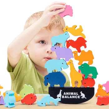 Animale Echilibru Blocuri Joc de Echilibru cu Barca pentru Copii de Mână-ochi de Coordonare Puzzle de Educație Timpurie Jucarii din Lemn