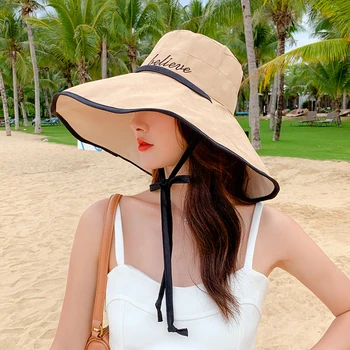 2021 Noi Femeile de Vară Super-Mare, Margine Largă Plajă, Pălării față-Verso Pliabil Anti-UV, Soare, Pălărie Panama Feminin de protecție Solară Capac Bonnet