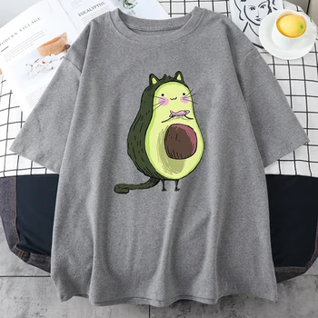 Kawaii Avocado Cat de Imprimare Femei Tricouri Casual de Vara Stil de Haine de Mari Dimensiuni Moale t-Shirt de Moda o-Gât de sex Feminin Tricouri