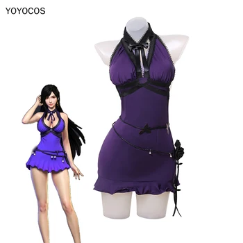 YOYOCOS Tifa Cosplay Costum Joc Final Fantasy VII Remake Elastic Violet Rochie Sexy de Halloween Mănăstire Tesatura