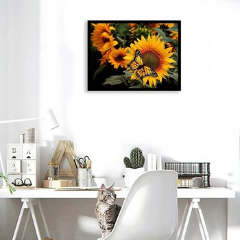 5D Diamant Pictura Kituri de Fluture de Floarea-soarelui, Burghiu Plin de Arta Pictura Abstracta DIY Stras Broderie Set Vopsea