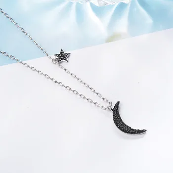 Luna Neagra Stele De Argint 925 La Modă Lanț Pandantiv Colier Pentru Femei Zircon Colier Fata Aniversare Bijuterii Fine