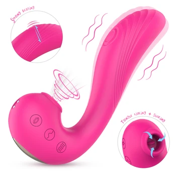 3 în 1 Clitoris Supt & Lins Vibratoare punctul G Vibratoare Penis artificial Femeia Reîncărcabilă Biberon Stimulator Fraier Jucarii Sexuale pentru Cupluri