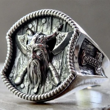 Viking Odin Nordici Thor Ciocanul Dublu Topor Inel Vintage Gotice Punk Bărbați din Oțel Inoxidabil Inel Retro Bărbați Amuleta Cadouri Bijuterii