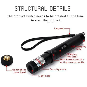 Portabil USB de mare putere cu laser verde rosu Mov cu laser vedere 10000m 5MW reglabil de focalizare cu laser 303 pen combinație